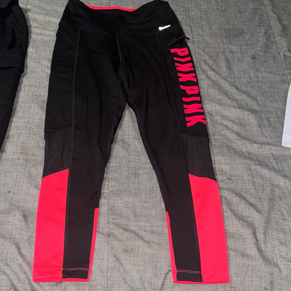 PINK Victoria's Secret Black and hot pink Leggings - Picture 2 of 4